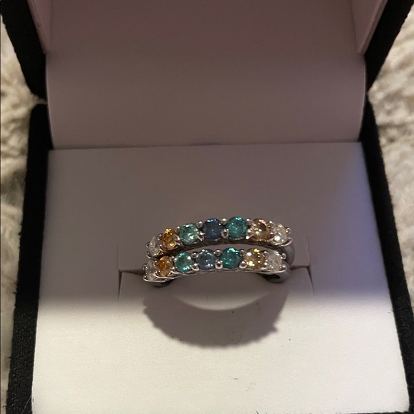 Stackable 925 Silver Multicolor Stone Mossainite (2) Ring